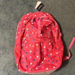 NWT Lands’end backpack pink with polka dots, padded back and shoulder straps